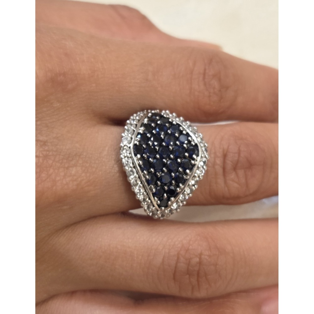 Large Vintage Sterling Silver Marquis-shaped Lab‎ Sapphire & CZ Ring Size 7 - Picture 3 of 7